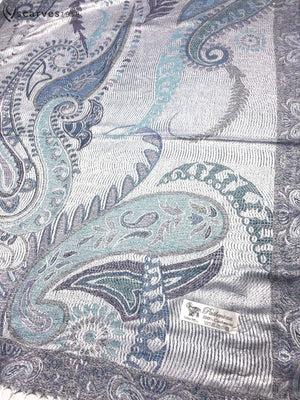 gray and blue paisley pashmina - scarves1938