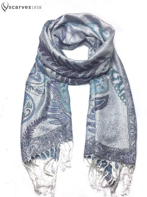 gray and blue paisley pashmina - scarves1938