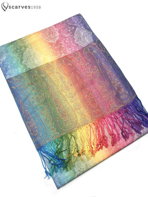 Rainbow paisley pashmina - scarves1938