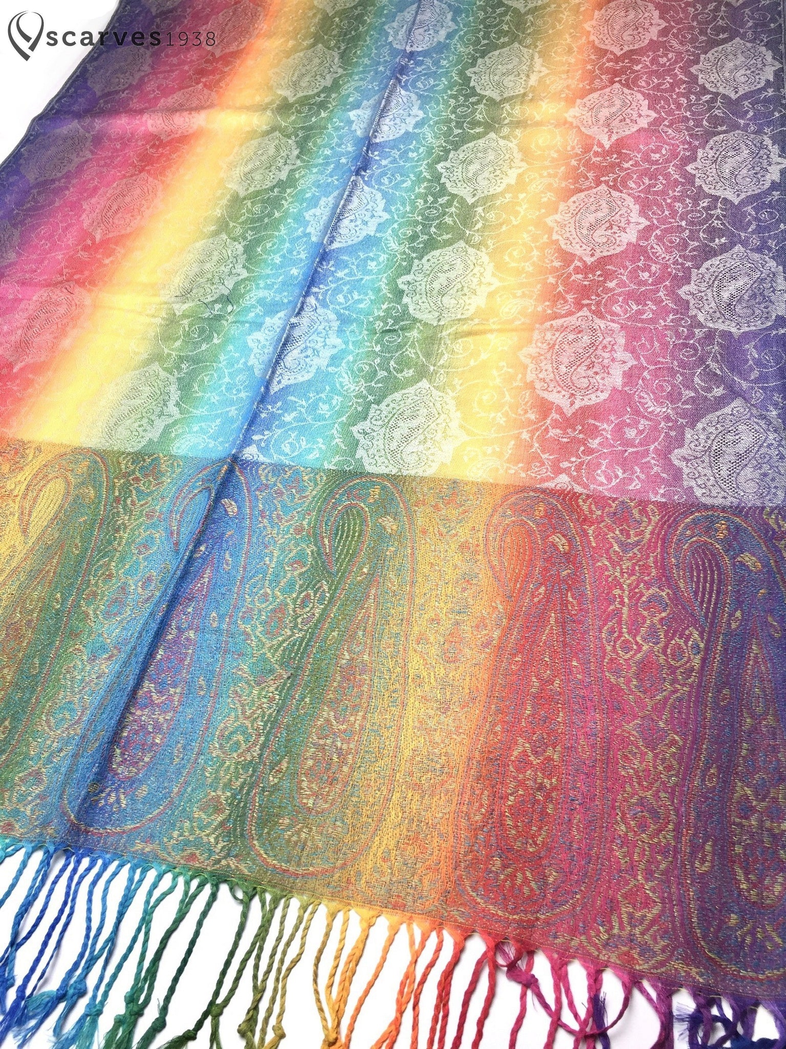 Rainbow paisley pashmina - scarves1938