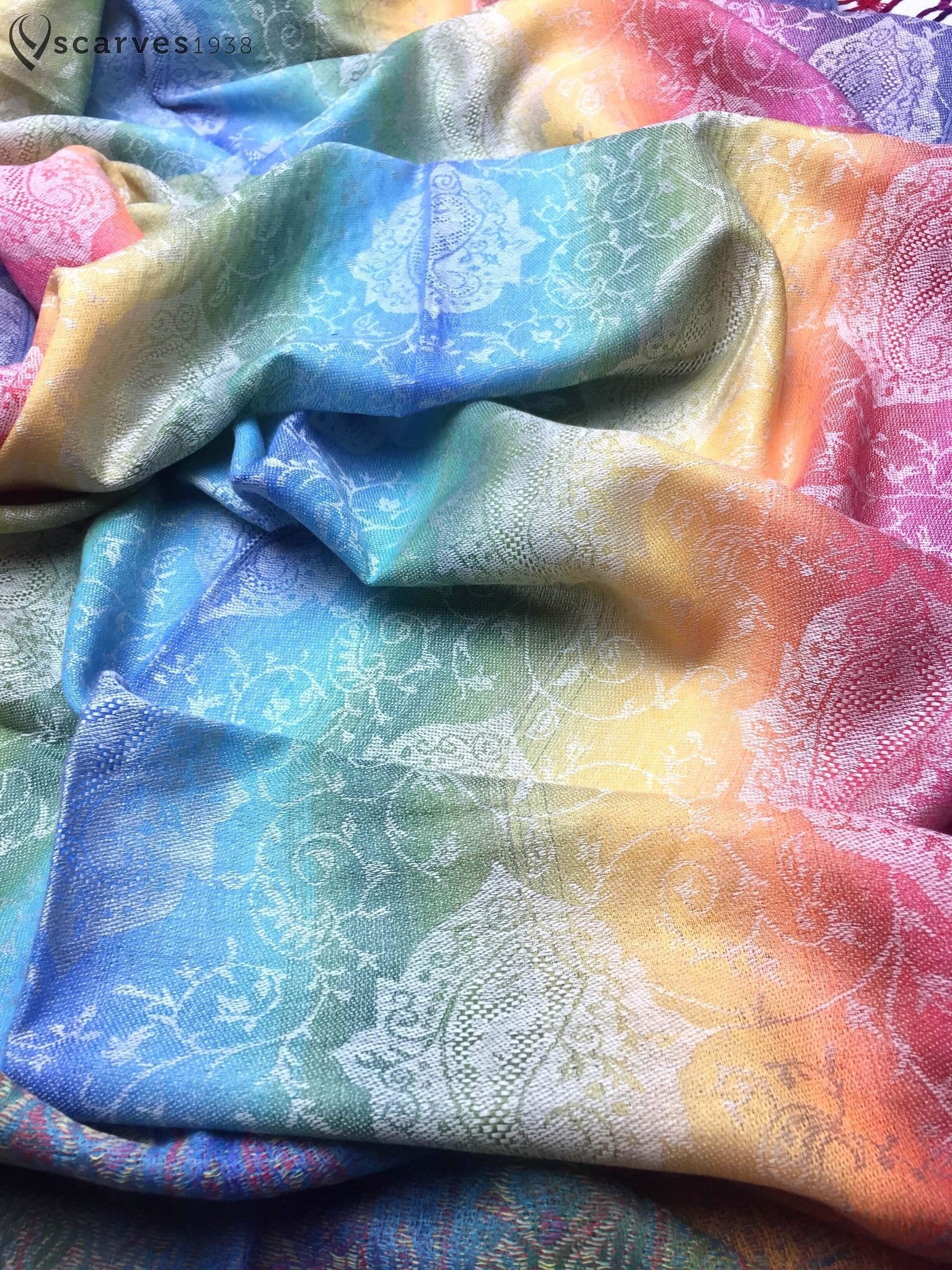 Rainbow paisley pashmina - scarves1938