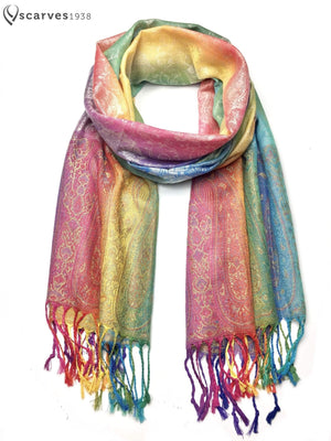 Rainbow paisley pashmina - scarves1938