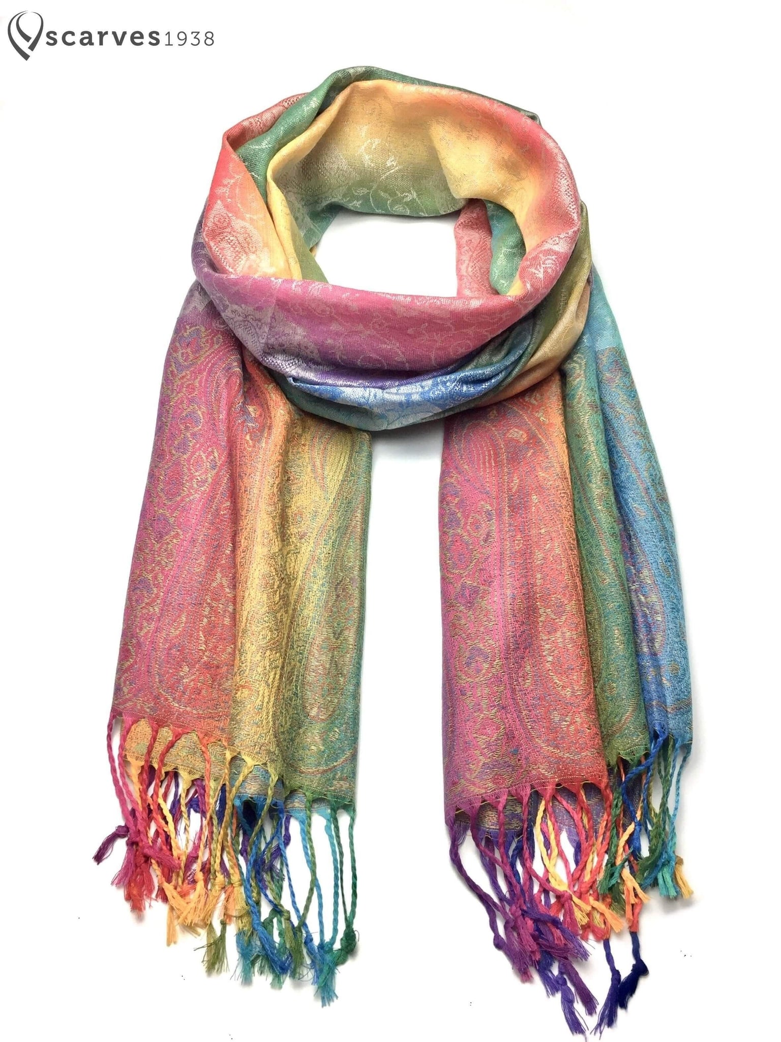 Rainbow paisley pashmina - scarves1938