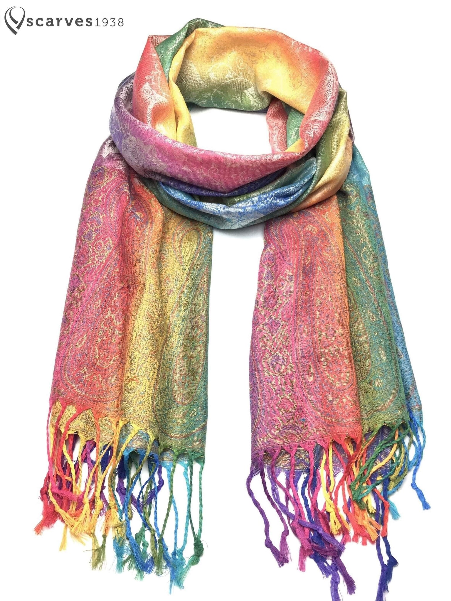 Rainbow paisley pashmina - scarves1938