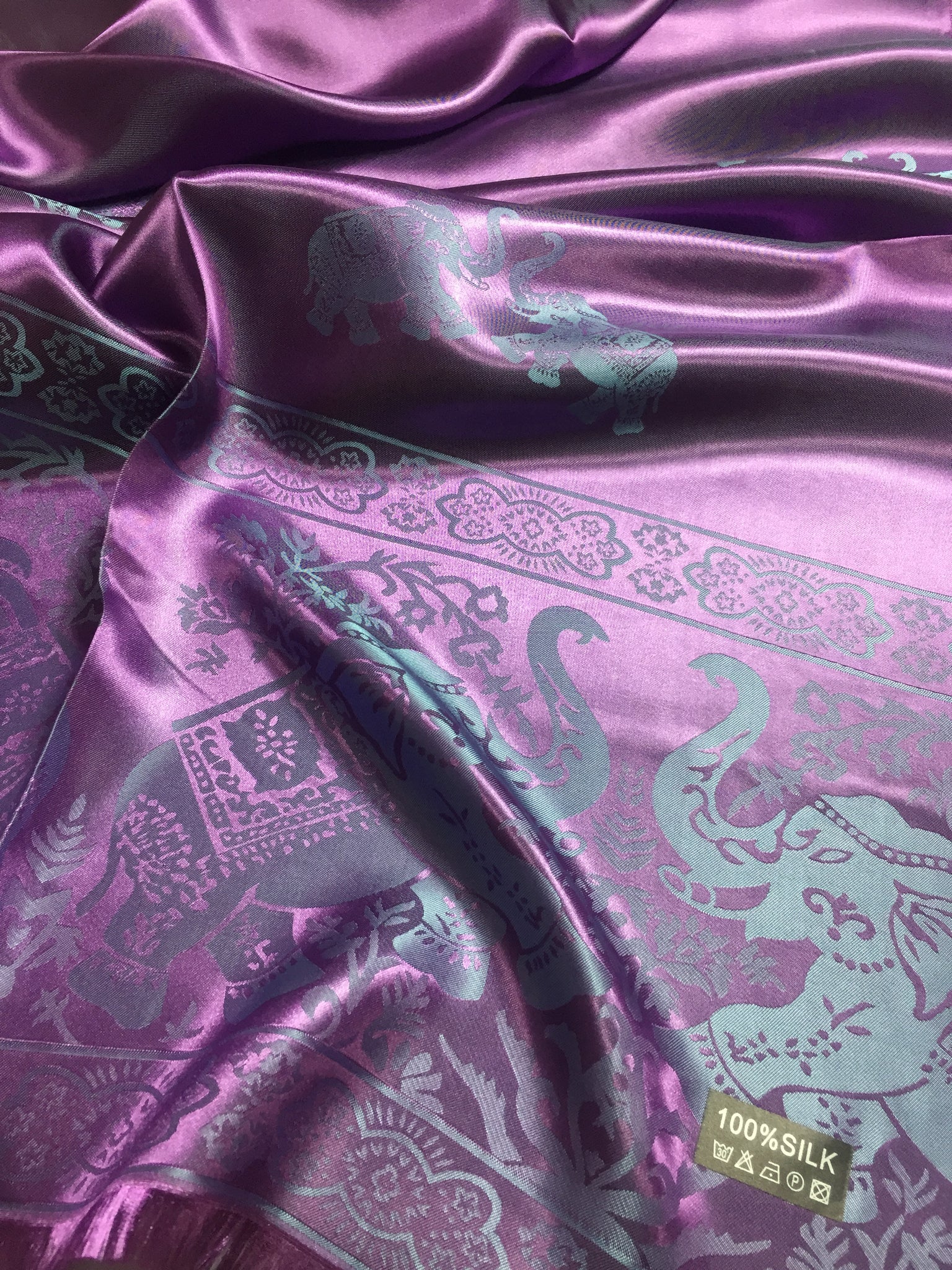 Purple elephant silk scarf