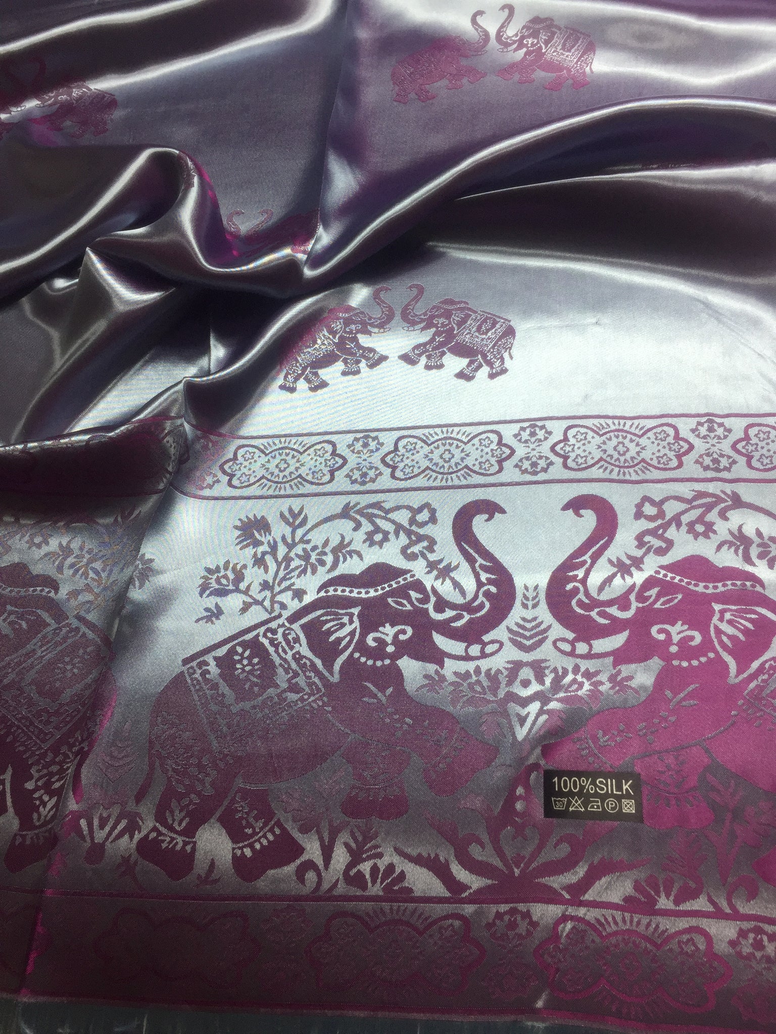 silver elephants silk scarf