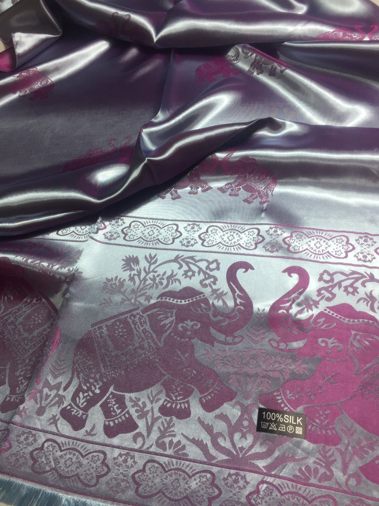 silver elephants silk scarf