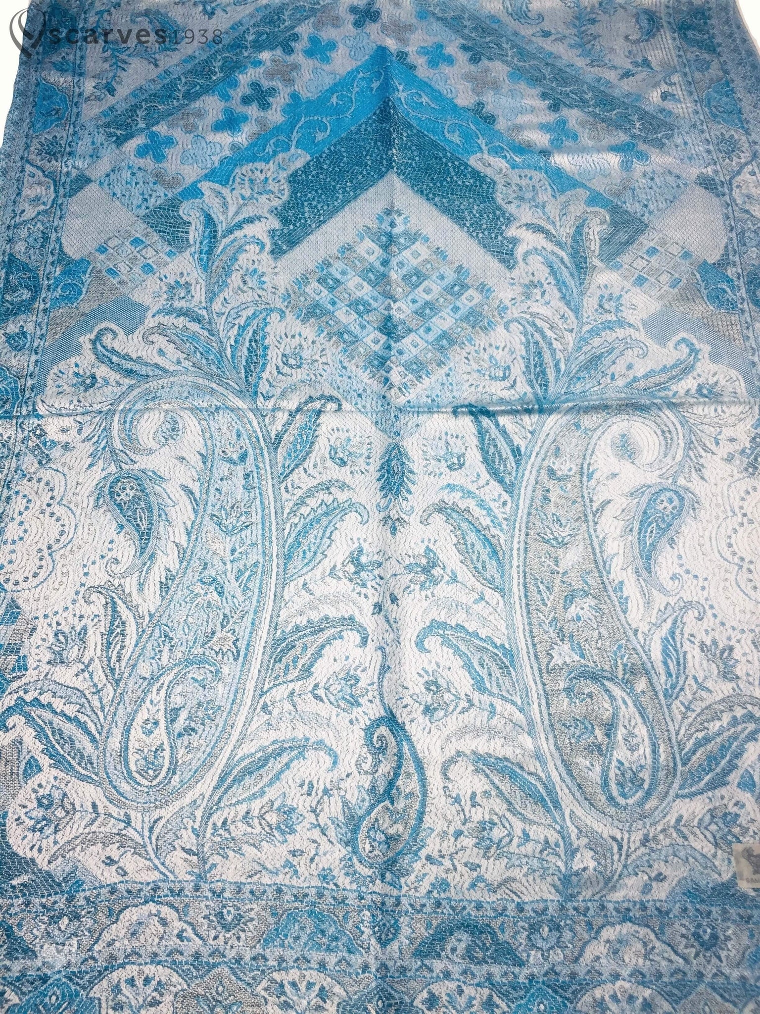 Gray and blue artistic pashmina - scarves1938