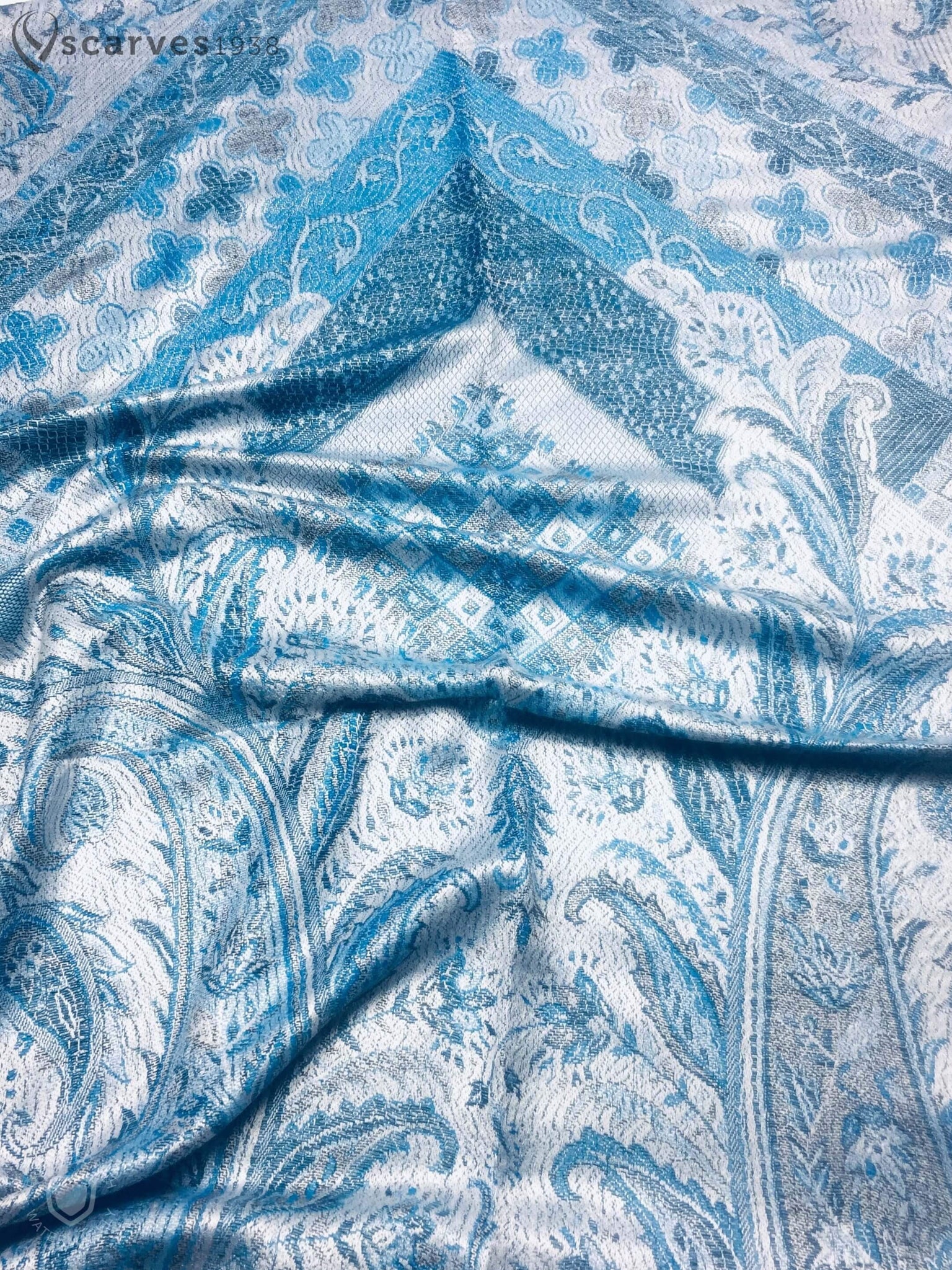 Gray and blue artistic pashmina - scarves1938