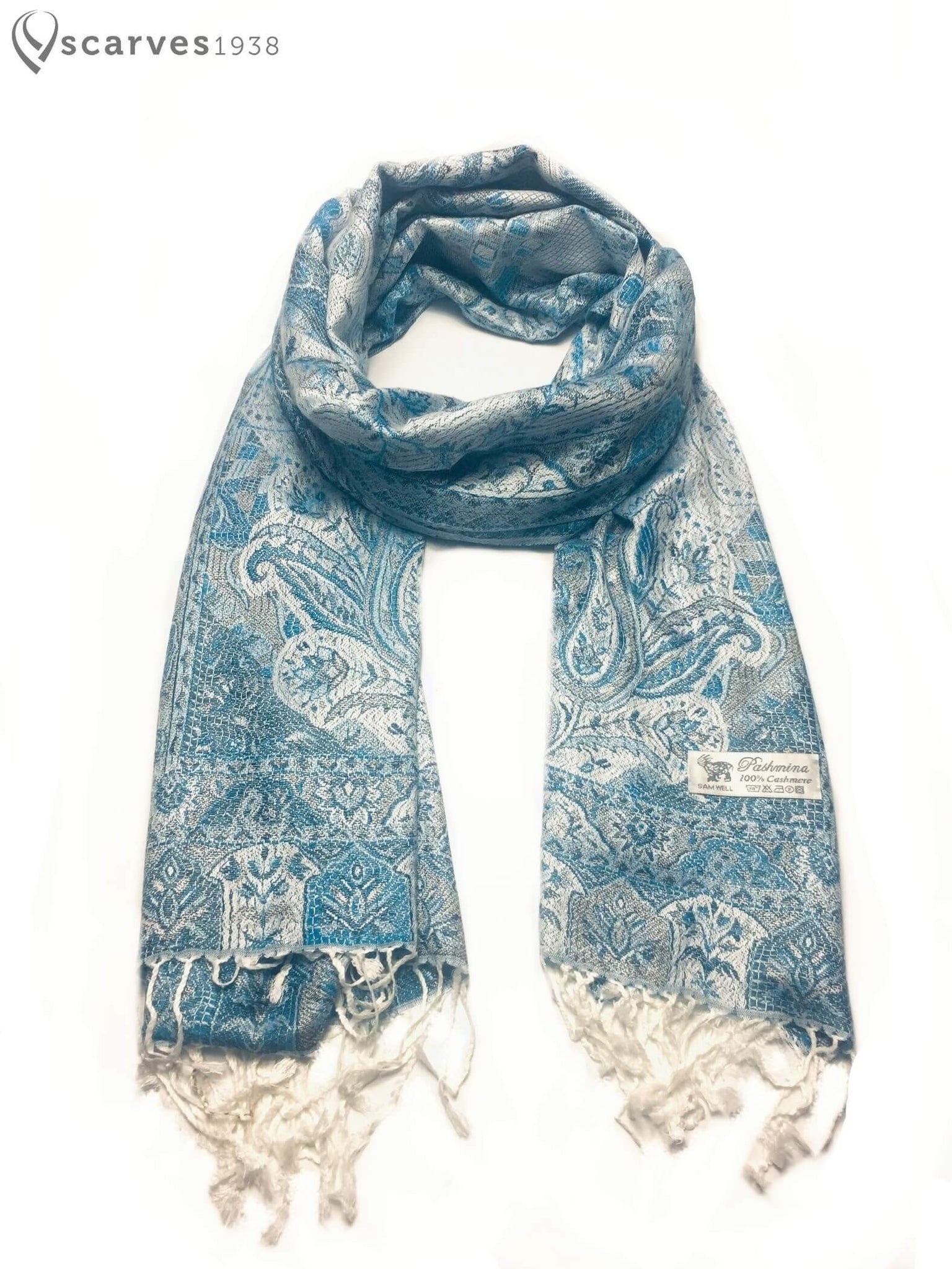 Gray and blue artistic pashmina - scarves1938