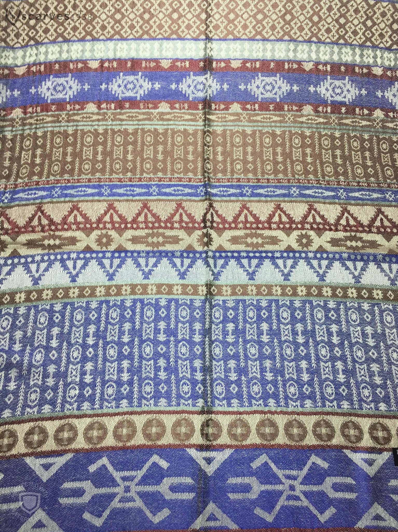 Tribal ethnic blue and brown pashmina - scarves1938