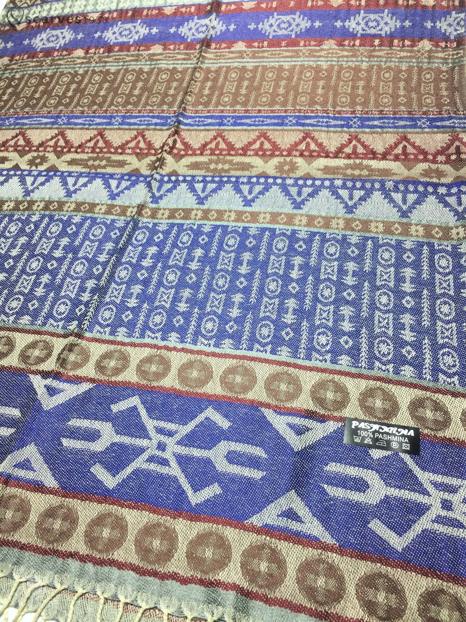 Tribal ethnic blue and brown pashmina - scarves1938