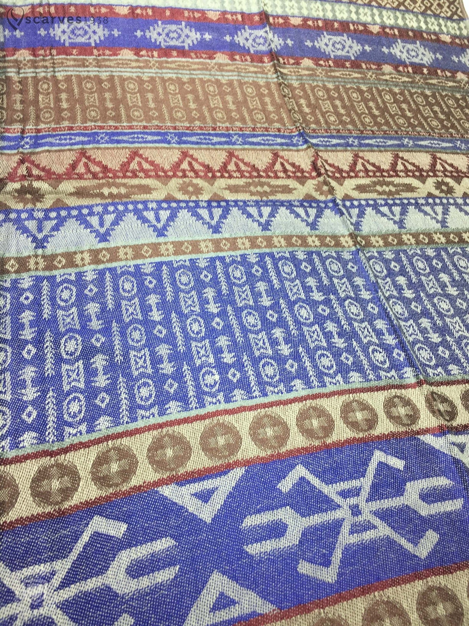 Tribal ethnic blue and brown pashmina - scarves1938