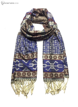 Tribal ethnic blue and brown pashmina - scarves1938