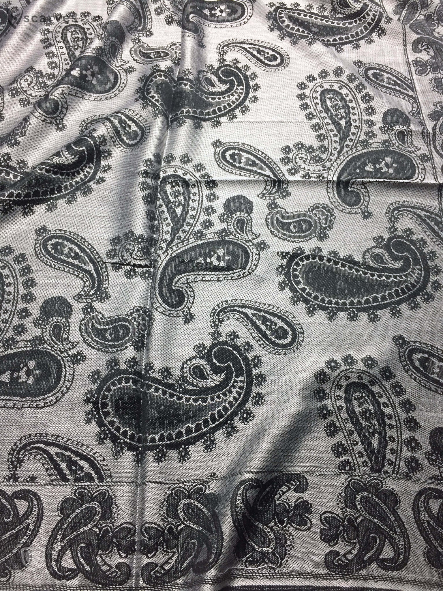 Reversible gray and black  paisley pashmina - scarves1938
