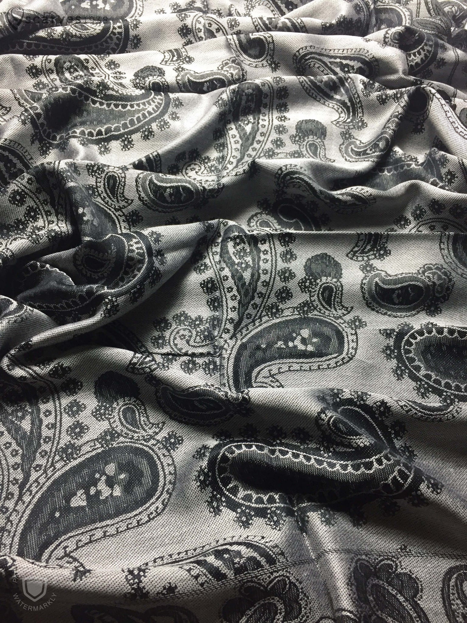 Reversible gray and black  paisley pashmina - scarves1938