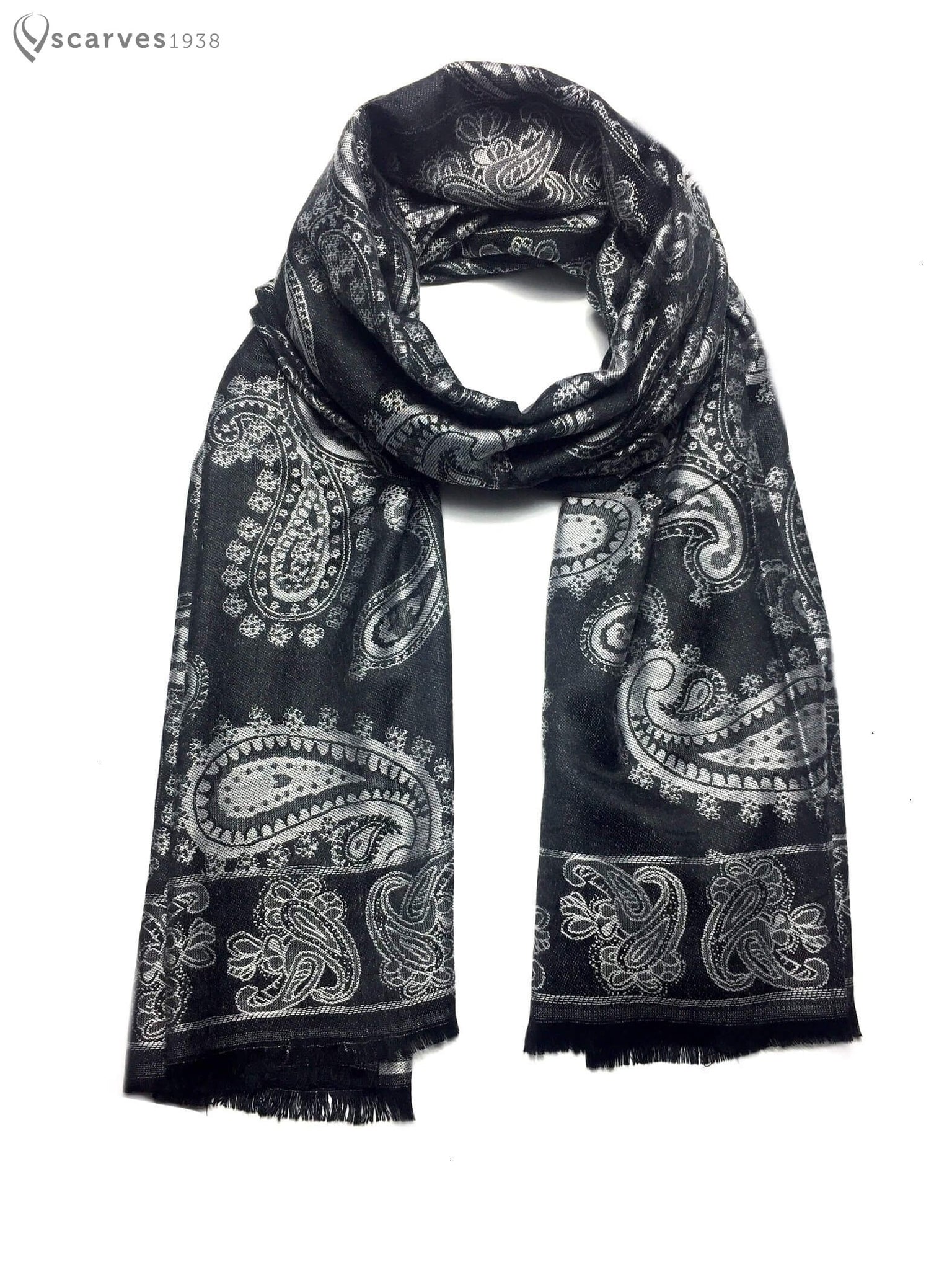 Reversible Black and gray cashmere paisley - scarves1938