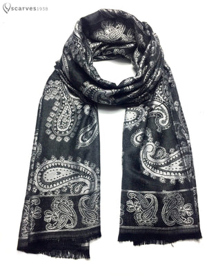 Reversible Black and gray cashmere paisley - scarves1938