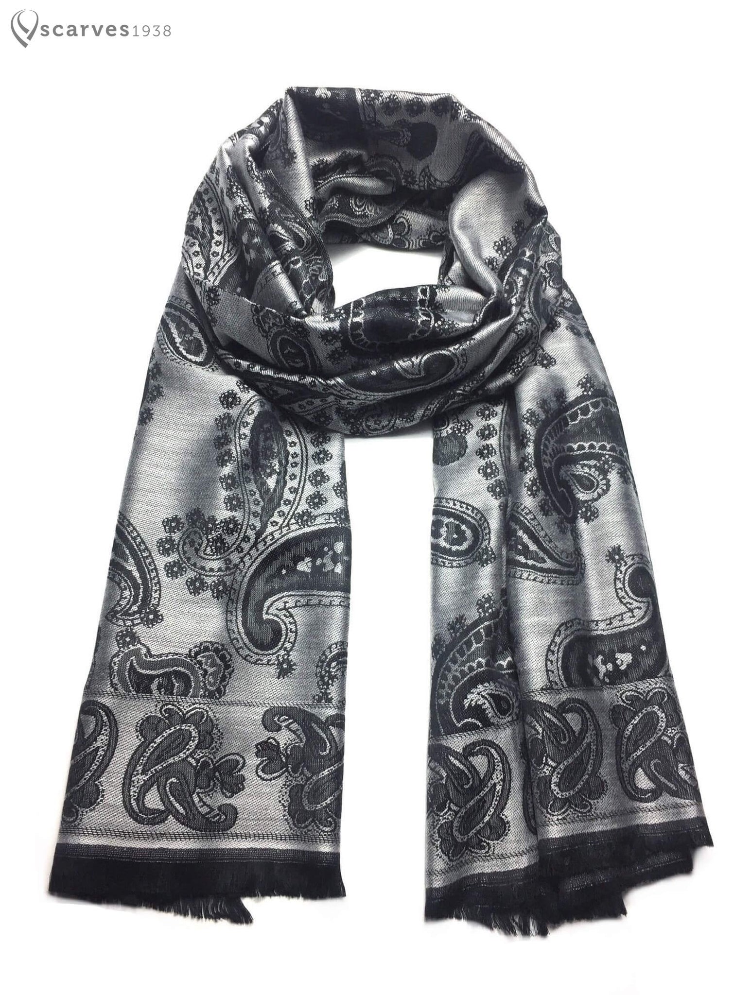 Reversible gray and black  paisley pashmina - scarves1938