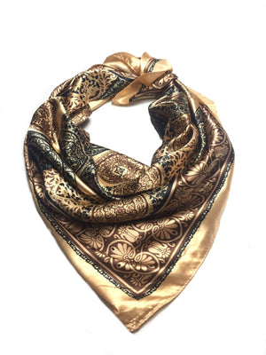 Gold Satin silk feeling square scarf - scarves1938