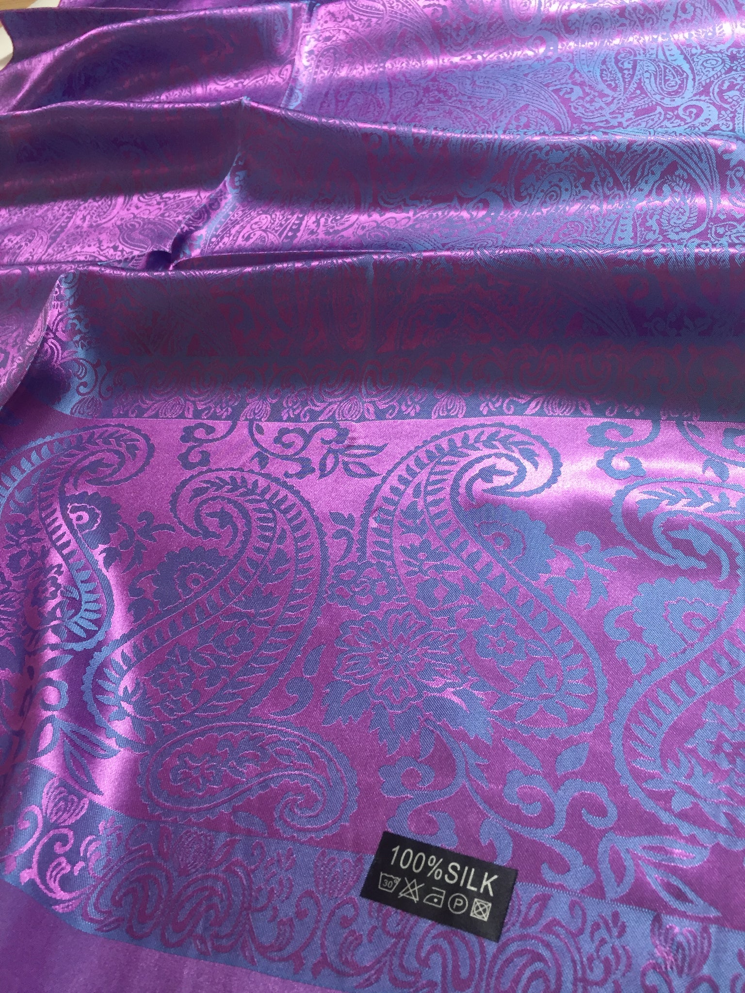 Violet paisley silk scarf