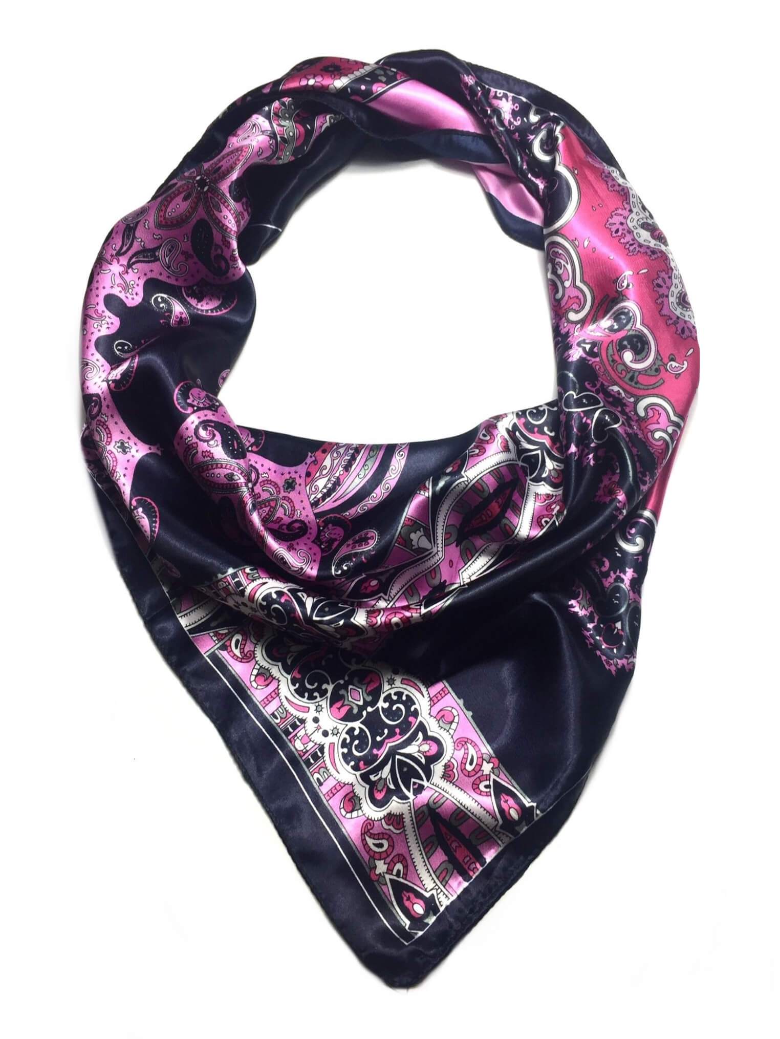 Purple black satin square scarf - scarves1938