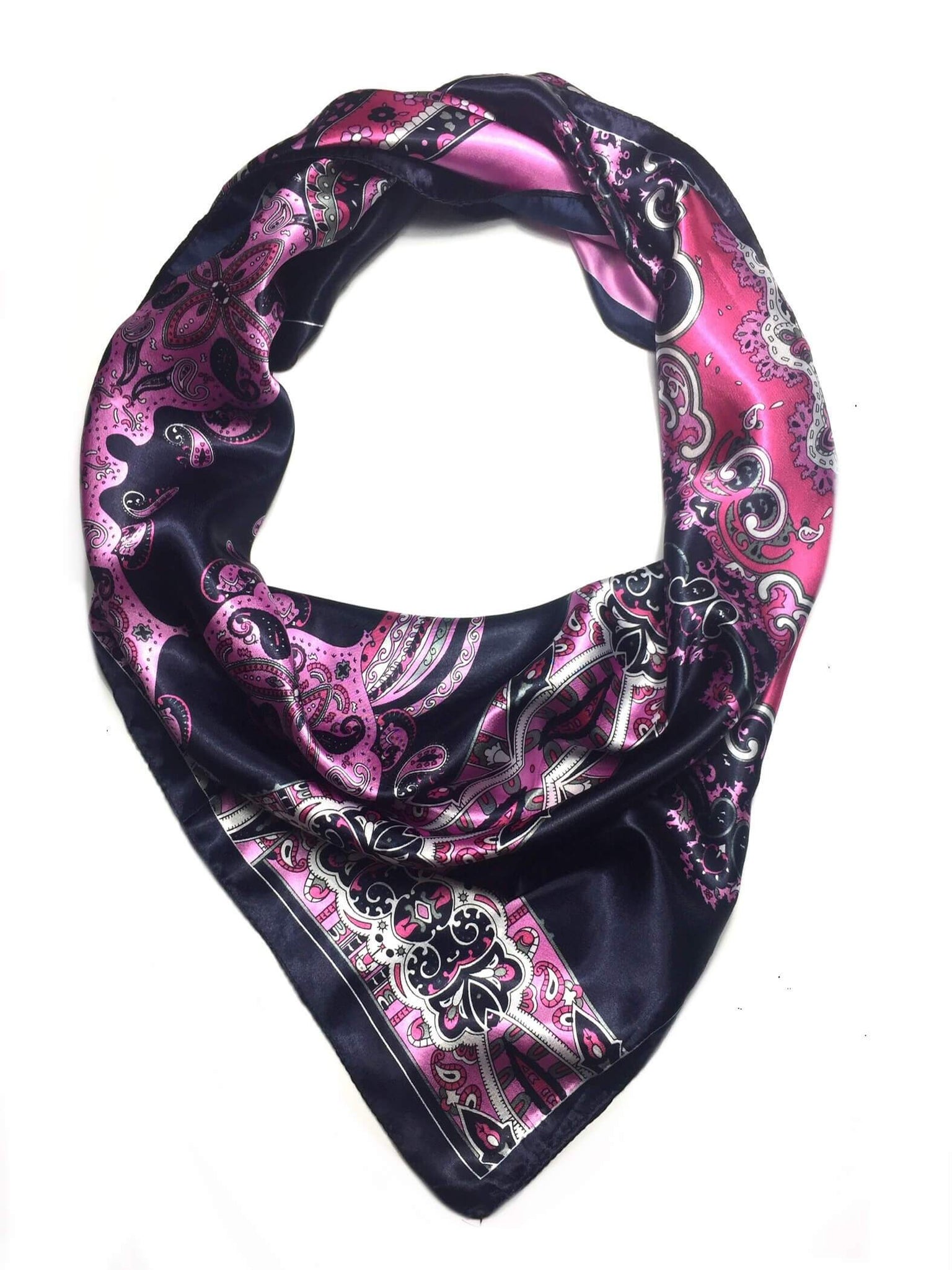 Purple black satin square scarf - scarves1938