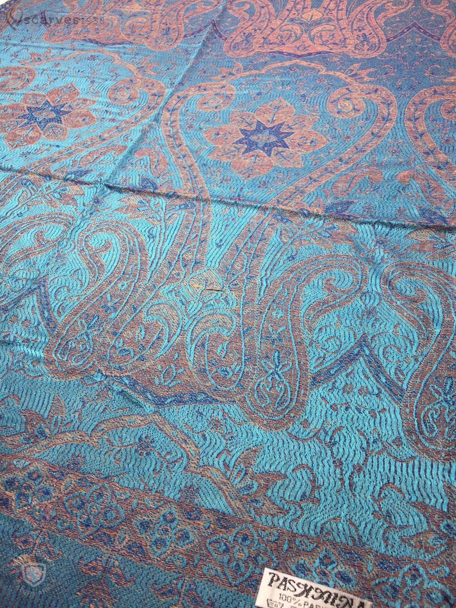 Light blue paisley pashmina - scarves1938
