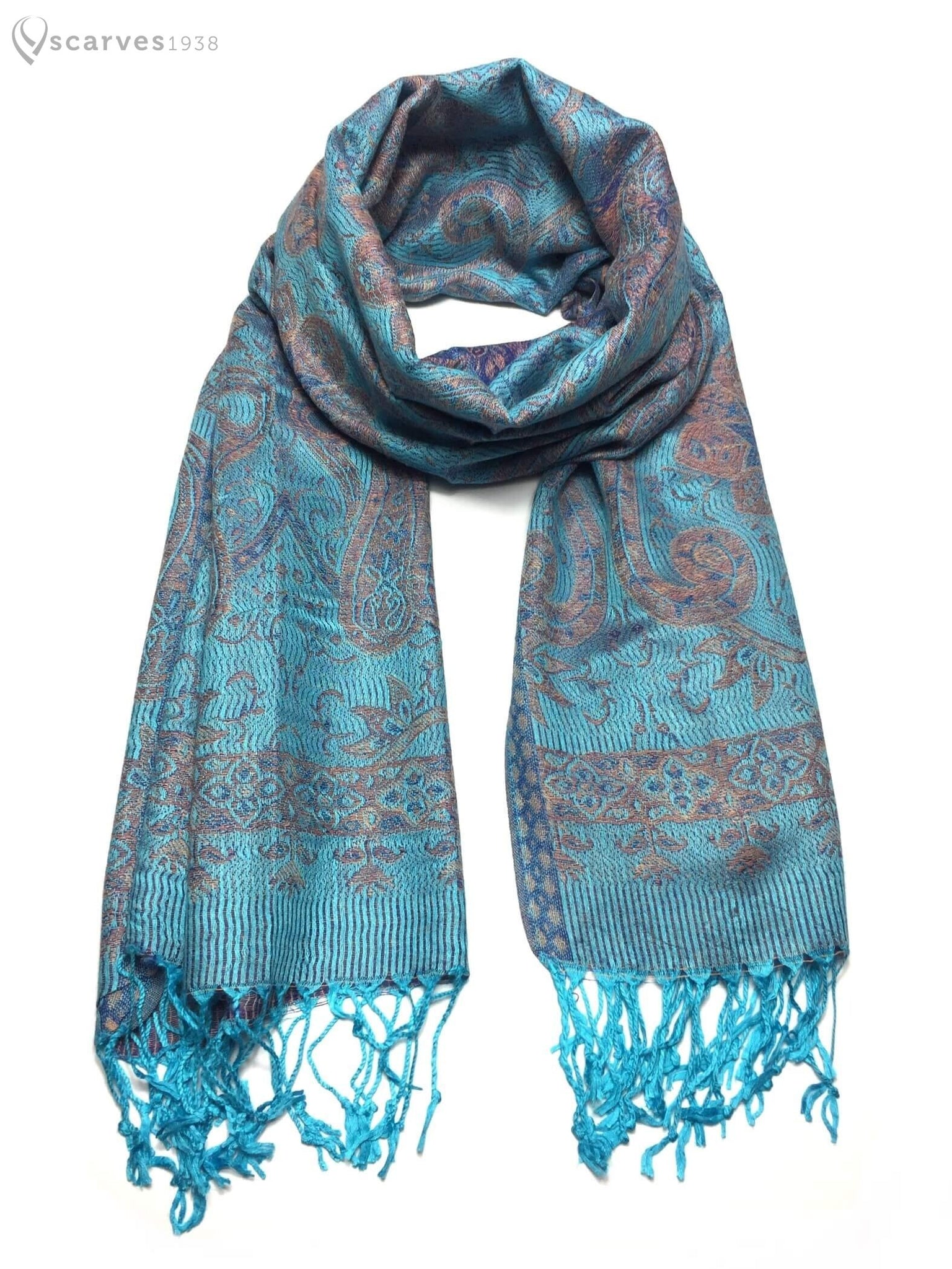 Light blue paisley pashmina - scarves1938