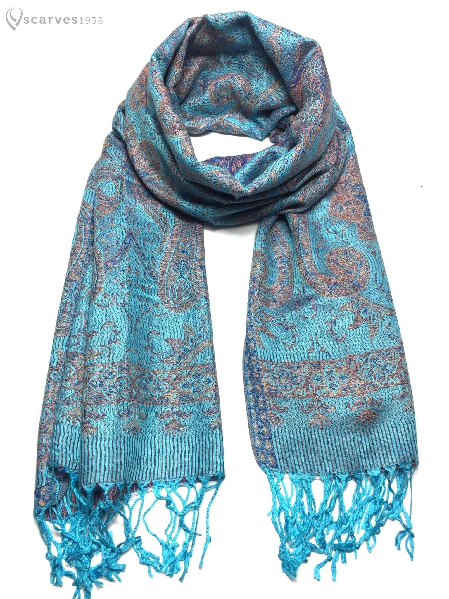 Light blue paisley pashmina - scarves1938