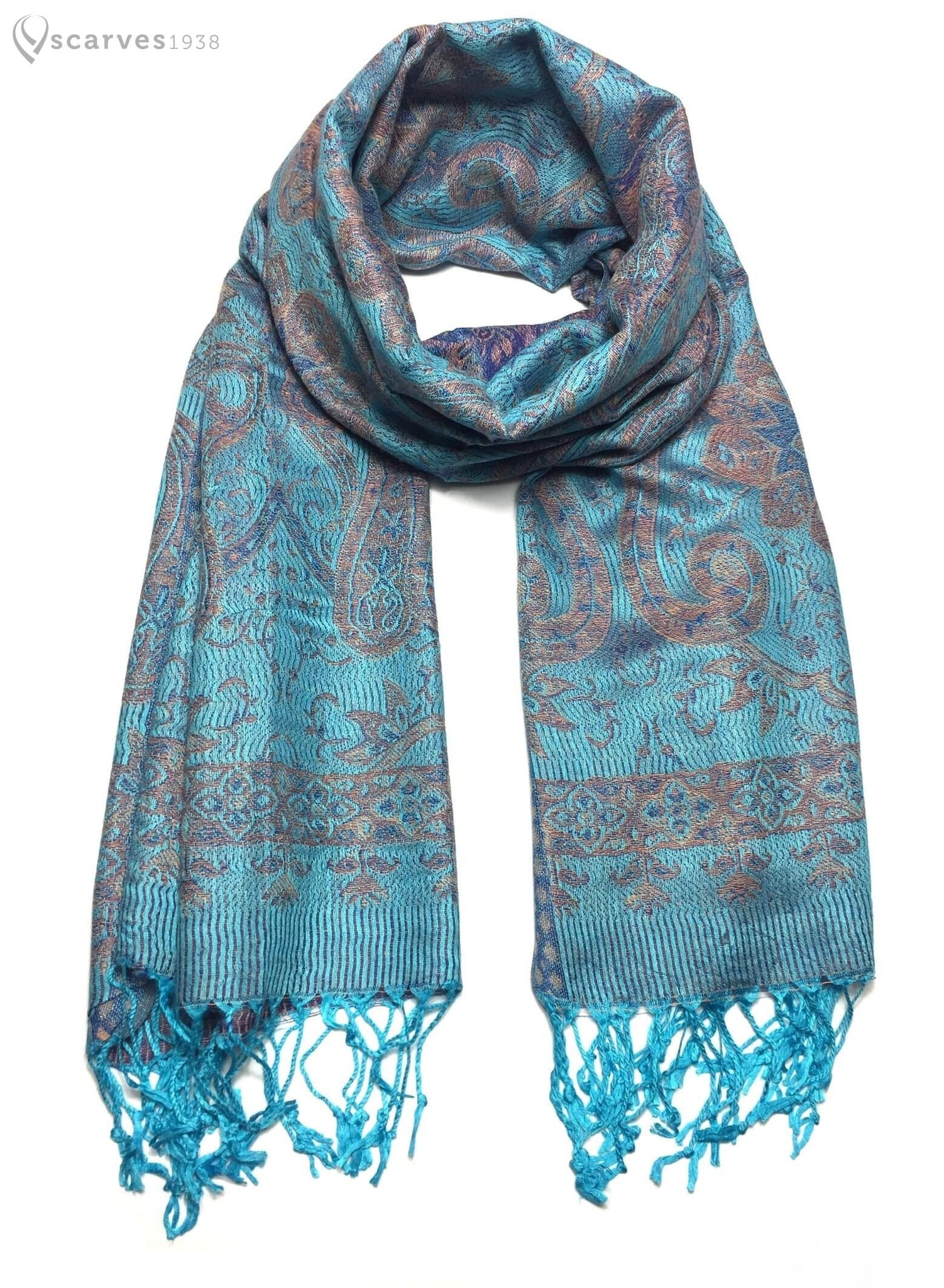 Light blue paisley pashmina - scarves1938