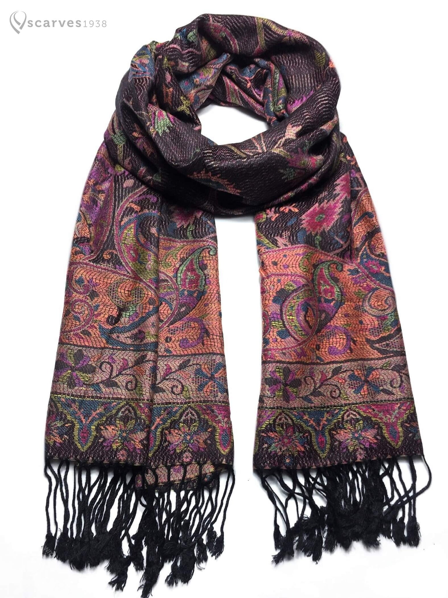 Dark colorful pashmina scarf - scarves1938