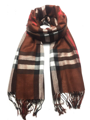 Brown tartan pashmina scarf - scarves1938