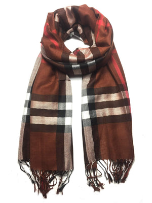 Brown tartan pashmina scarf - scarves1938