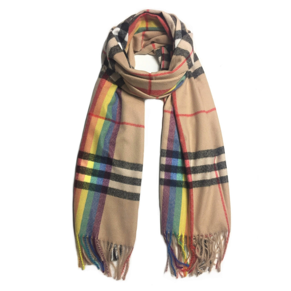 Beige tartan cashmere scarf