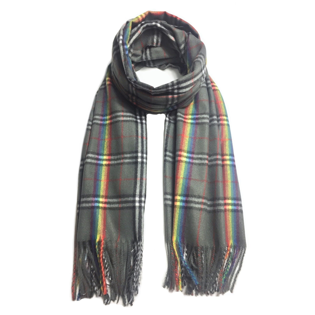 Gray tartan cashmere scarf