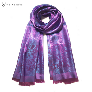 Violet paisley silk scarf