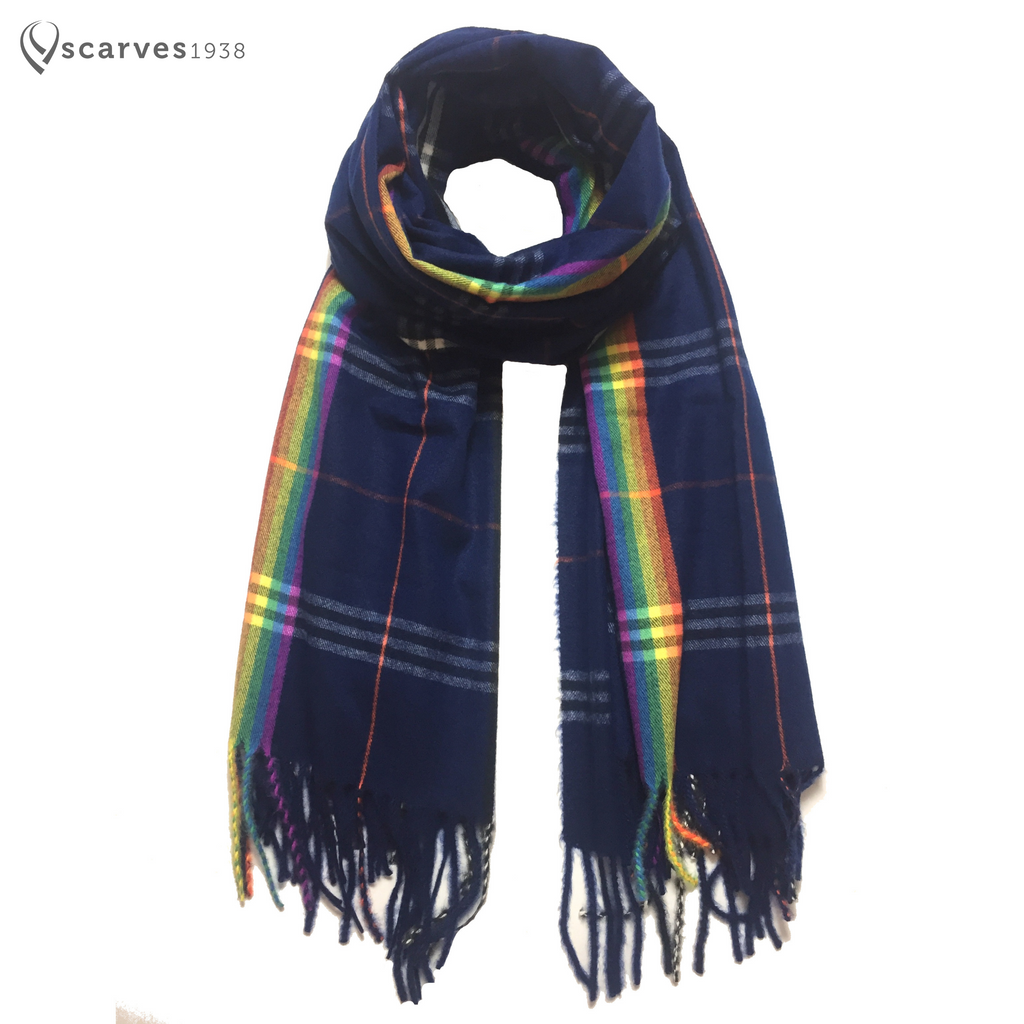 Blue tartan cashmere scarf