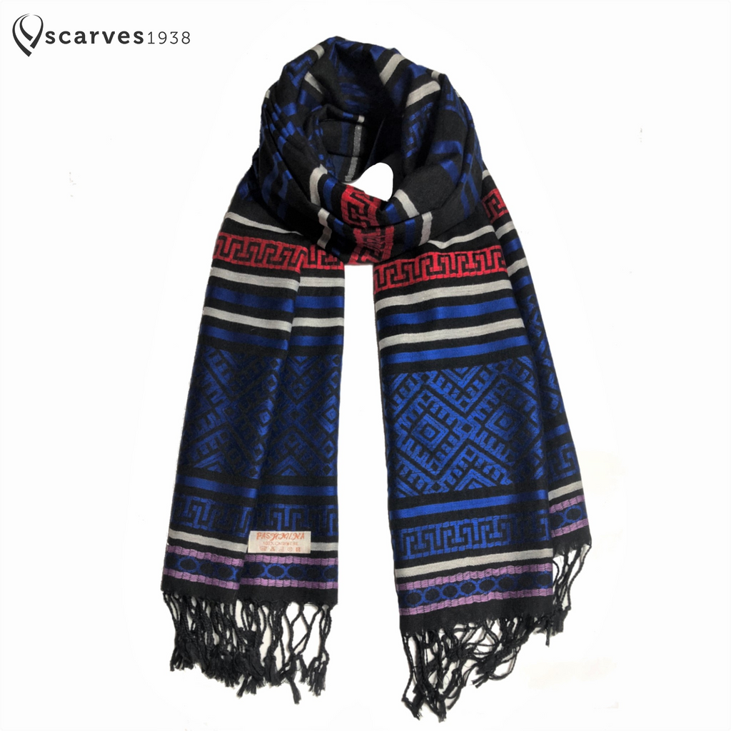 Blue and black tribal scarf