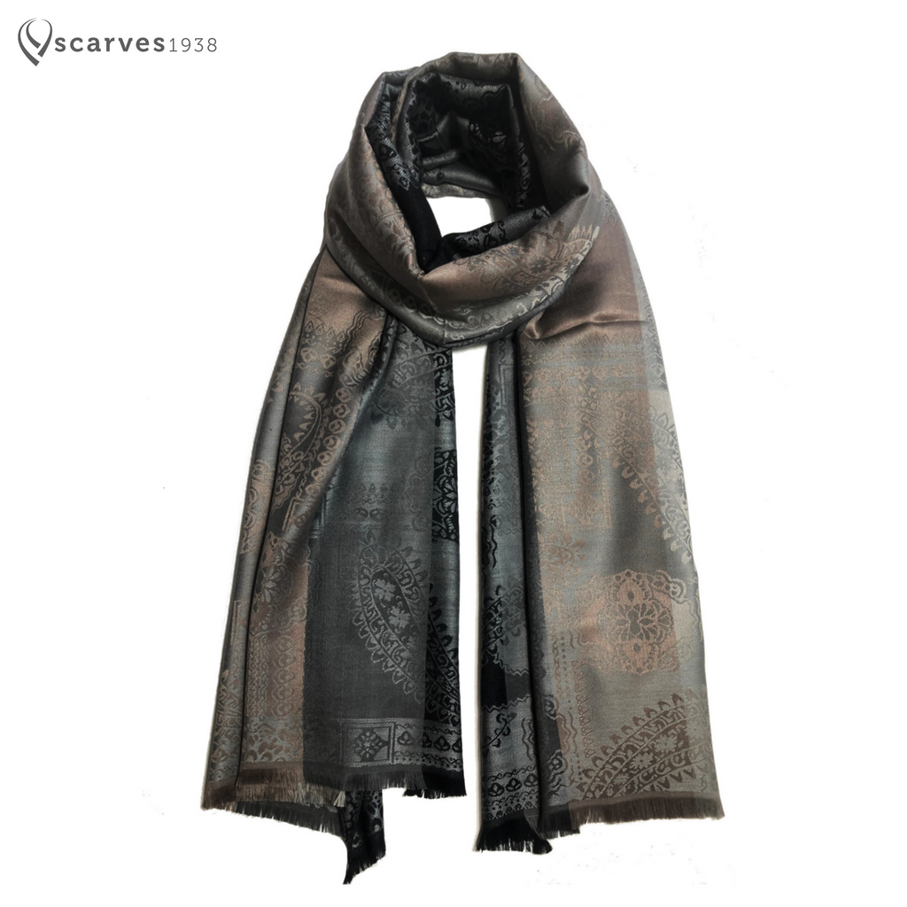 Gray & Brown Cashmere Paisley Scarf